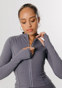 Tala SKINLUXE ZIP THROUGH RUNNING TOP - TORNADA GREY