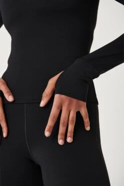 Tala SKINLUXE CUT OUT SHOULDER LONG SLEEVE TOP - SHADOW BLACK -Sportswear Store 12a