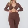 Tala 365 TWIST FRONT LONG SLEEVE CROP TOP - CHOCOLATE