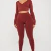 Tala SCULPT SEAMLESS WRAP LONG SLEEVE CROP TOP - OXBLOOD RED MARL