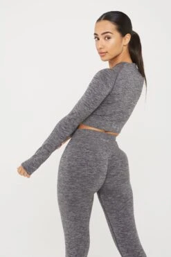 Tala SCULPT SEAMLESS WRAP LONG SLEEVE CROP TOP - CHARCOAL MARL -Sportswear Store 20221115 Tala 10 049