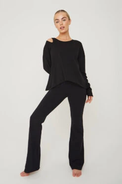 Tala AIRLAYER CUT OUT SHOULDER LONG SLEEVE TOP - SHADOW BLACK