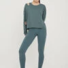Tala AIRLAYER CUT OUT SHOULDER LONG SLEEVE TOP - LAKE GREEN