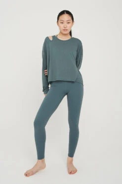 Tala AIRLAYER CUT OUT SHOULDER LONG SLEEVE TOP - LAKE GREEN