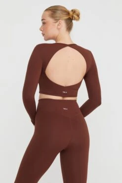 Tala DAYFLEX OPEN BACK LONG SLEEVE TOP - WALNUT