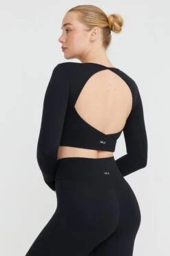 Tala DAYFLEX OPEN BACK LONG SLEEVE TOP - SHADOW BLACK