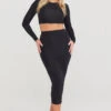 Tala 365 LONG SLEEVE CROP TOP - SHADOW BLACK
