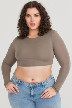 Tala 365 LONG SLEEVE CROP TOP - VINTAGE KHAKI