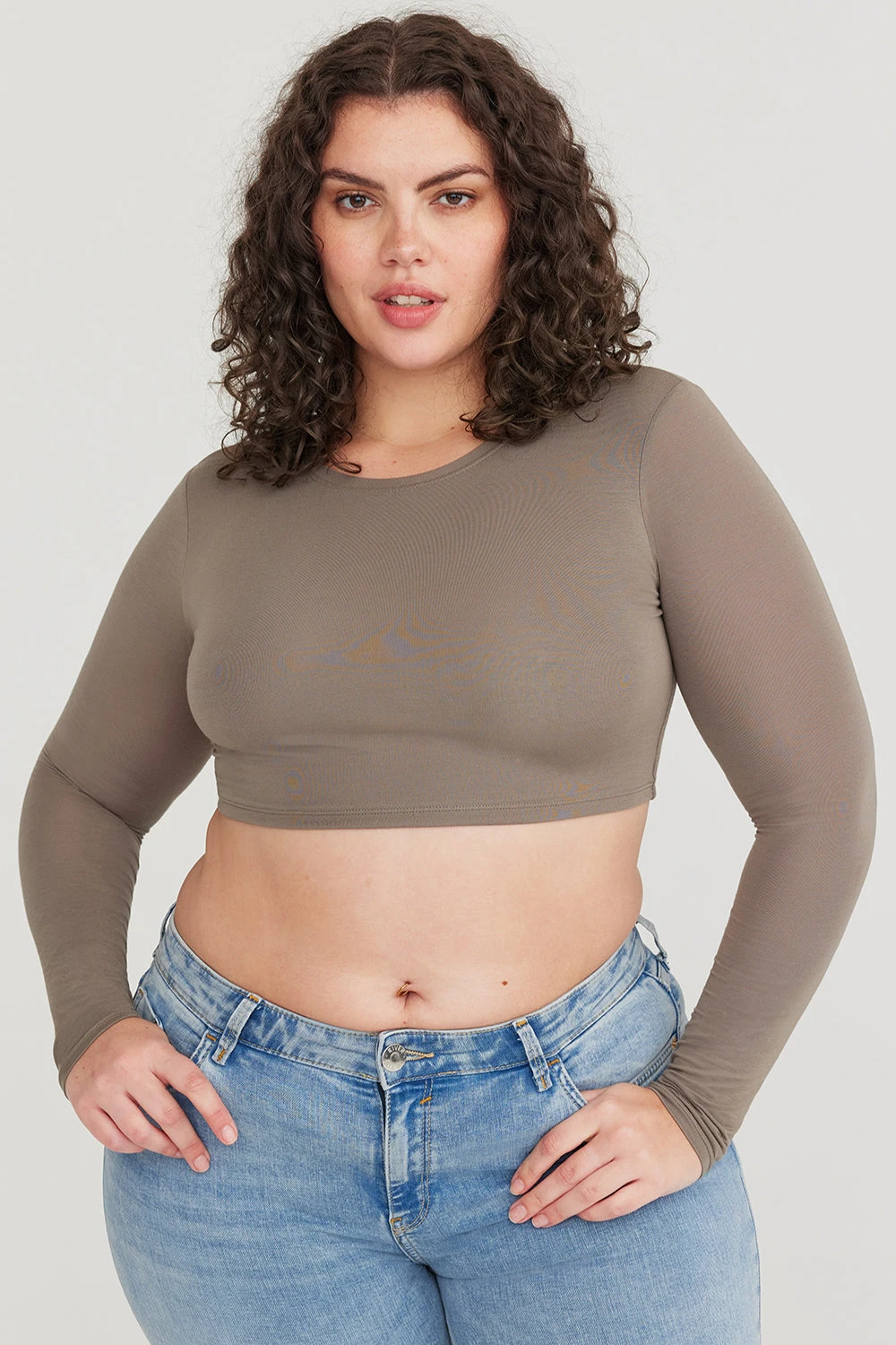 Tala 365 LONG SLEEVE CROP TOP - VINTAGE KHAKI 1 Tala 365 LONG SLEEVE CROP TOP - VINTAGE KHAKI