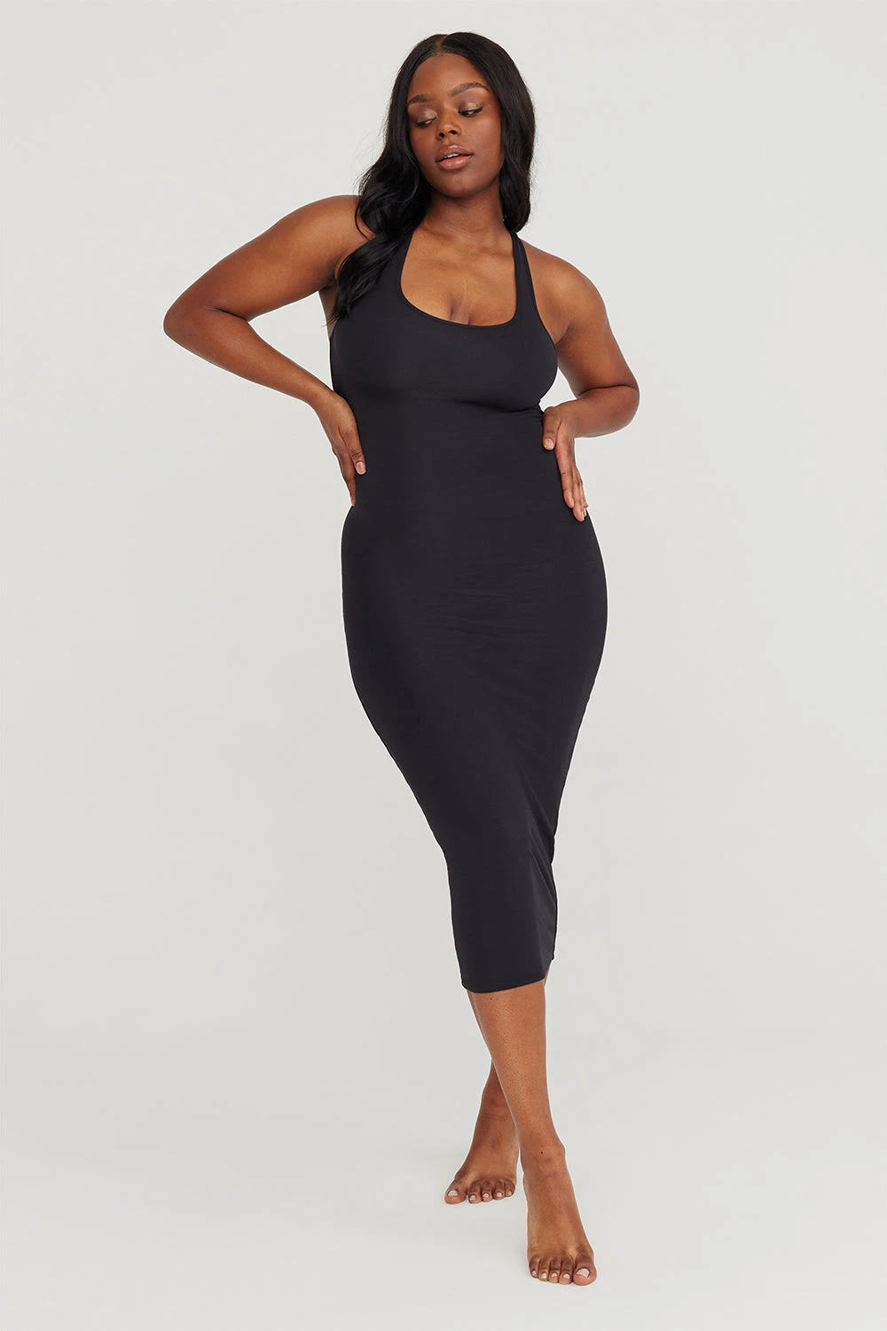 Tala 365 RACERBACK BODYCON MIDI DRESS - SHADOW BLACK 1 Tala 365 RACERBACK BODYCON MIDI DRESS - SHADOW BLACK