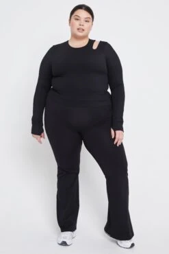 Tala SKINLUXE CUT OUT SHOULDER LONG SLEEVE TOP - SHADOW BLACK