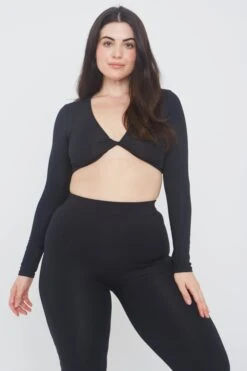 Tala 365 TWIST FRONT LONG SLEEVE CROP TOP - SHADOW BLACK -Sportswear Store 2 d568a97f 30c1 4c5a a3b7 dbaf67a4c431