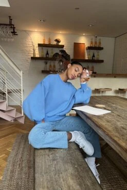 Tala OFF DUTY BLOUSON SLEEVE CLUB SWEATSHIRT - PARISIAN BLUE -Sportswear Store BLUE SWEATER 2 1