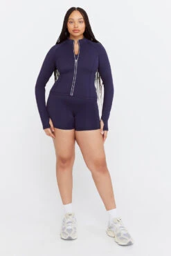 Tala SKINLUXE ZIP THROUGH RUNNING TOP - NAVY