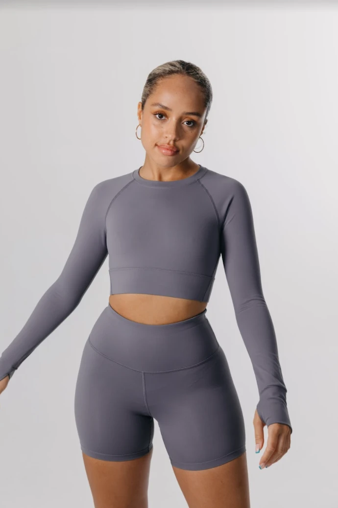 Tala SKINLUXE CROP KEYHOLE LONG SLEEVE TOP - TORNADA GREY 2 Tala SKINLUXE CROP KEYHOLE LONG SLEEVE TOP - TORNADA GREY - Image 2