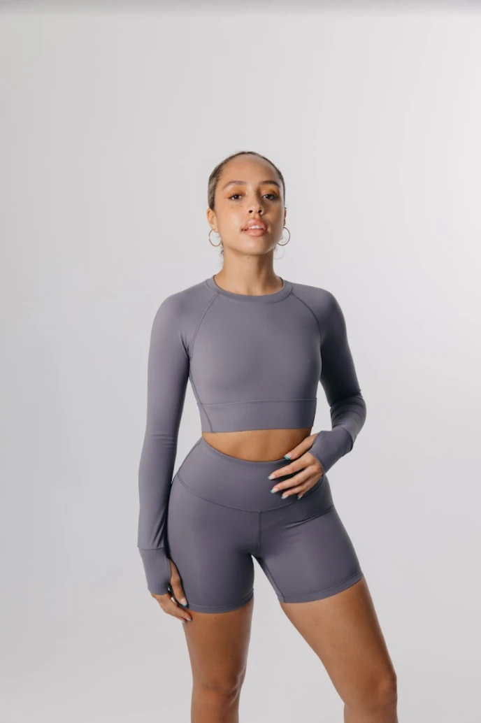 Tala SKINLUXE CROP KEYHOLE LONG SLEEVE TOP - TORNADA GREY 3 Tala SKINLUXE CROP KEYHOLE LONG SLEEVE TOP - TORNADA GREY - Image 3