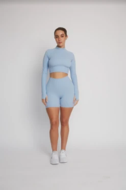 Tala DAYFLEX MOCK NECK CROP LONG SLEEVE TOP - ICE BLUE