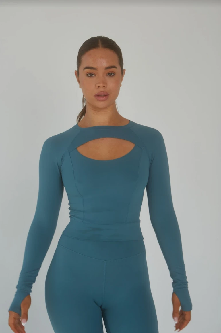 Tala SKINLUXE CUT OUT LONG SLEEVE TOP - OCEAN GREEN 1 Tala SKINLUXE CUT OUT LONG SLEEVE TOP - OCEAN GREEN