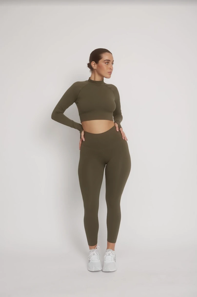 Tala DAYFLEX MOCK NECK CROP LONG SLEEVE TOP - ARMY GREEN 2 Tala DAYFLEX MOCK NECK CROP LONG SLEEVE TOP - ARMY GREEN - Image 2