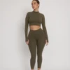 Tala DAYFLEX MOCK NECK CROP LONG SLEEVE TOP - ARMY GREEN