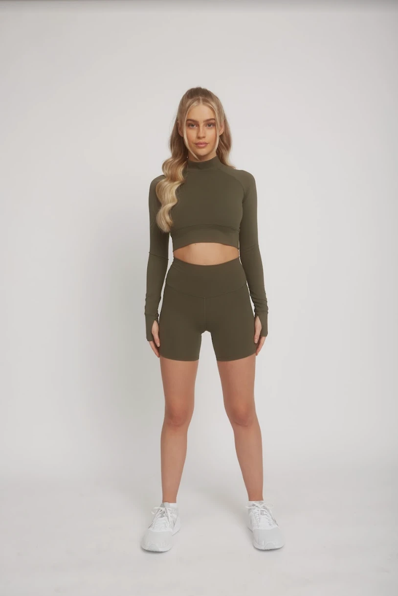 Tala DAYFLEX MOCK NECK CROP LONG SLEEVE TOP - ARMY GREEN 6 Tala DAYFLEX MOCK NECK CROP LONG SLEEVE TOP - ARMY GREEN - Image 6
