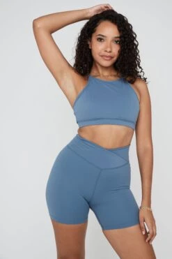 Tala DAYFLEX HIGH NECK KEYHOLE SPORTS BRA - MINERAL BLUE