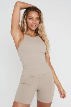 Tala DAYFLEX BUILT-IN SUPPORT HIGH NECK KEYHOLE VEST - TRUFFLE -Sportswear Store TALA Dayone 21 010