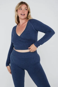 Tala SCULPT SEAMLESS WRAP LONG SLEEVE CROP TOP - FRENCH NAVY MARL -Sportswear Store TALA Dayone 39 0111 1