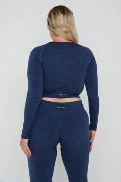 Tala SCULPT SEAMLESS WRAP LONG SLEEVE CROP TOP - FRENCH NAVY MARL -Sportswear Store TALA Dayone 39 044