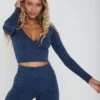 Tala SCULPT SEAMLESS WRAP LONG SLEEVE CROP TOP - FRENCH NAVY MARL
