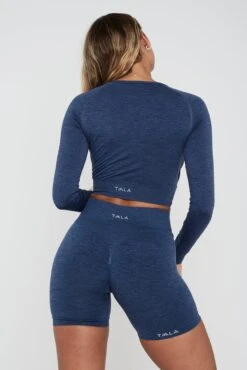 Tala SCULPT SEAMLESS WRAP LONG SLEEVE CROP TOP - FRENCH NAVY MARL -Sportswear Store TALA Dayone 55 0471