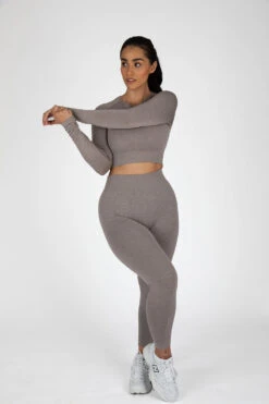 Tala SCULPT SEAMLESS LONG SLEEVE CROP TOP - TAUPE MARL 8 Tala SCULPT SEAMLESS LONG SLEEVE CROP TOP - TAUPE MARL -Sportswear Store TALA19JULY9091