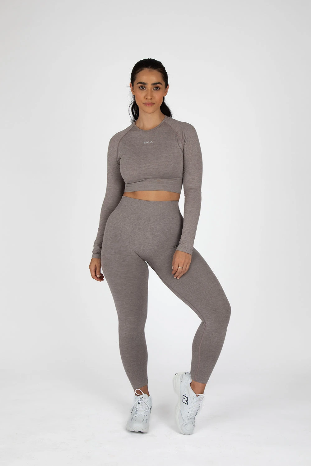 Tala SCULPT SEAMLESS LONG SLEEVE CROP TOP - TAUPE MARL 2 Tala SCULPT SEAMLESS LONG SLEEVE CROP TOP - TAUPE MARL - Image 2