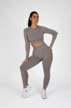 Tala SCULPT SEAMLESS LONG SLEEVE CROP TOP - TAUPE MARL 7 Tala SCULPT SEAMLESS LONG SLEEVE CROP TOP - TAUPE MARL -Sportswear Store TALA19JULY9099