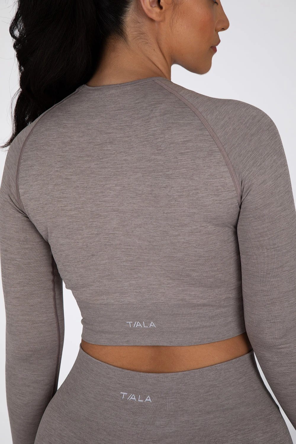 Tala SCULPT SEAMLESS LONG SLEEVE CROP TOP - TAUPE MARL 5 Tala SCULPT SEAMLESS LONG SLEEVE CROP TOP - TAUPE MARL - Image 5