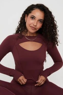 Tala SKINLUXE CUT OUT LONG SLEEVE TOP - DARK CHERRY