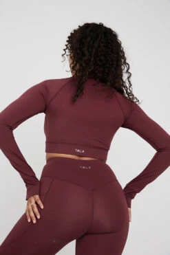 Tala SKINLUXE LONG SLEEVE CROP KEYHOLE TOP - DARK CHERRY -Sportswear Store TALASkinluxe Borgecom 32 113