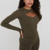 Tala SKINLUXE CUT OUT LONG SLEEVE TOP - KHAKI