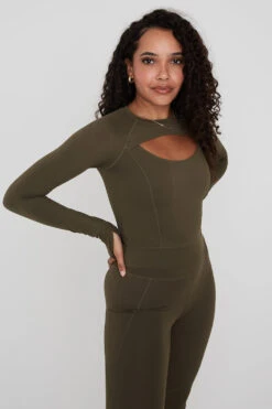 Tala SKINLUXE CUT OUT LONG SLEEVE TOP - KHAKI