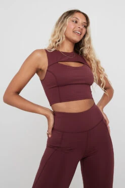 Tala SKINLUXE BUILT-IN SUPPORT CROP CUT OUT VEST - DARK CHERRY