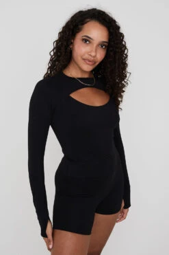 Tala SKINLUXE CUT OUT LONG SLEEVE TOP - SHADOW BLACK