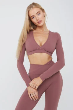 Tala DAYFLEX WRAP LONG SLEEVE CROP TOP - DESERT ROSE