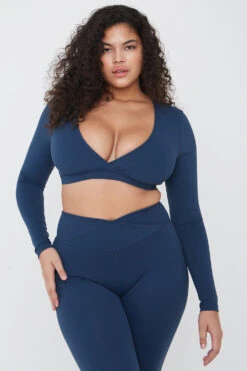 Tala DAYFLEX WRAP LONG SLEEVE CROP TOP - SEA BLUE
