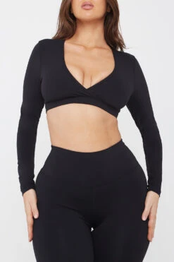 Tala DAYFLEX WRAP LONG SLEEVE CROP TOP - SHADOW BLACK -Sportswear Store TALA 15 024