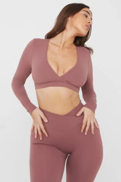 Tala DAYFLEX WRAP LONG SLEEVE CROP TOP - DESERT ROSE -Sportswear Store TALA 24 008