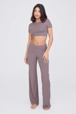 Tala 365 SCULPTING LOUNGE MULTIWAY FOLD WAIST FLARED TROUSERS - MOCHA