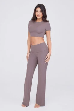 Tala 365 SCULPTING LOUNGE MULTIWAY FOLD WAIST FLARED TROUSERS - MOCHA -Sportswear Store TALA 26 BROWN FLARES CROP TOP 1446