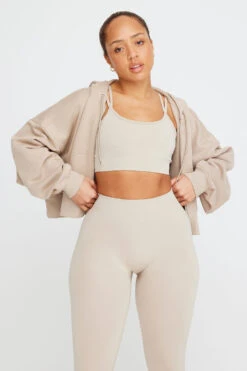 Tala CROPPED ZIP THROUGH HOODIE - LATTE