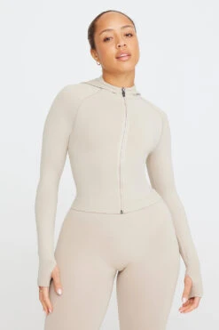 Tala SCULPT SEAMLESS ZIP THROUGH HOODIE JACKET- CHAI MARL
