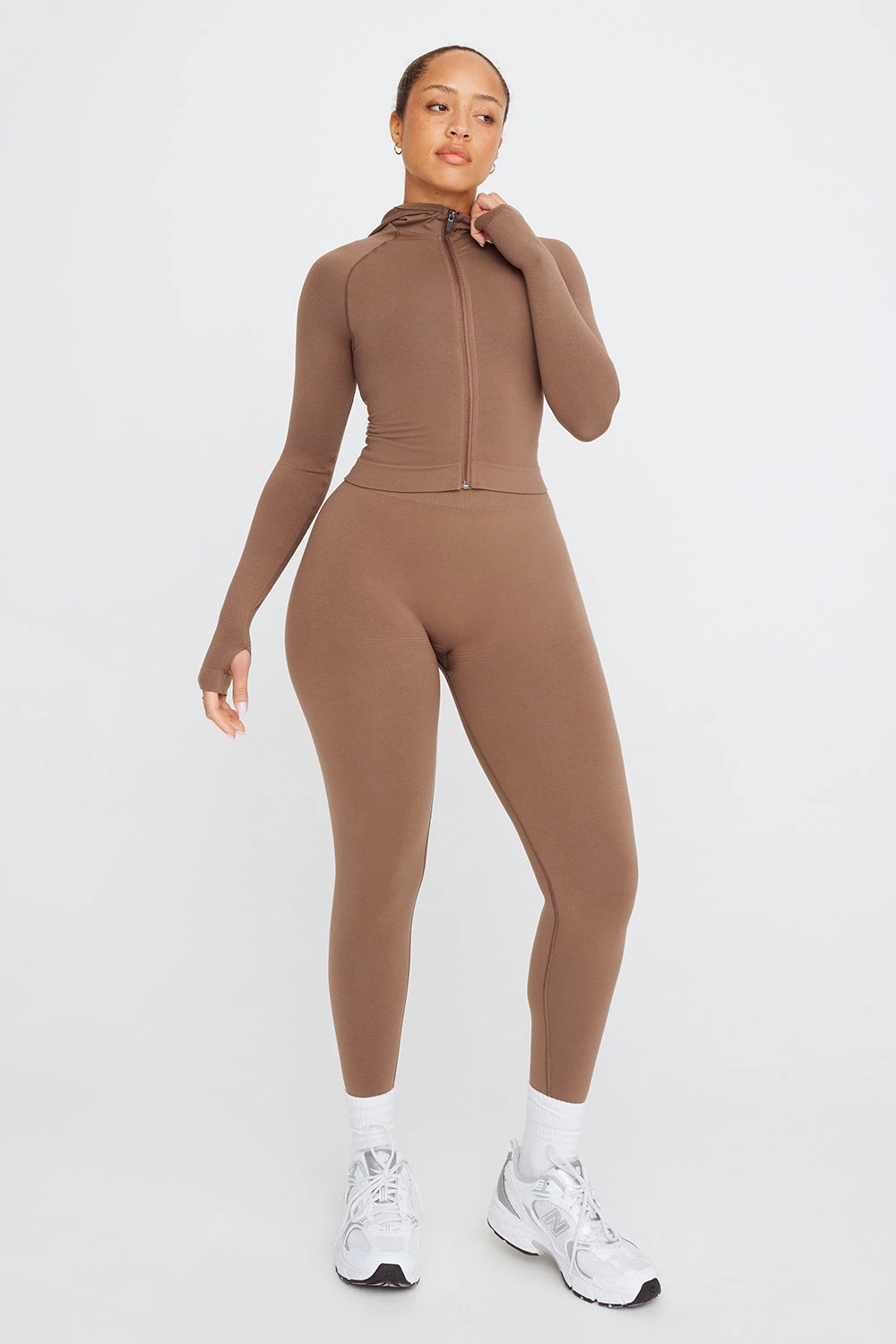 Tala SCULPT SEAMLESS ZIP THROUGH HOODIE JACKET- CACAO MARL 5 Tala SCULPT SEAMLESS ZIP THROUGH HOODIE JACKET- CACAO MARL - Image 5
